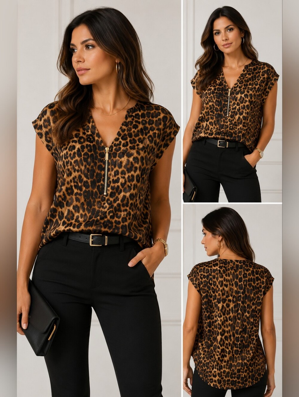 🐆✨ Express Leopard Print Zip Front Blouse Top ✨🐆